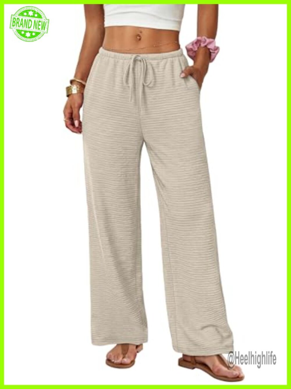 Wide Leg Palazzo Pants for Women Flowy Drawstring Elastic Waist Trousers with